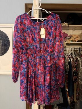 Skies Are Blue Pink and Blue Floral Pleated Mini Dress